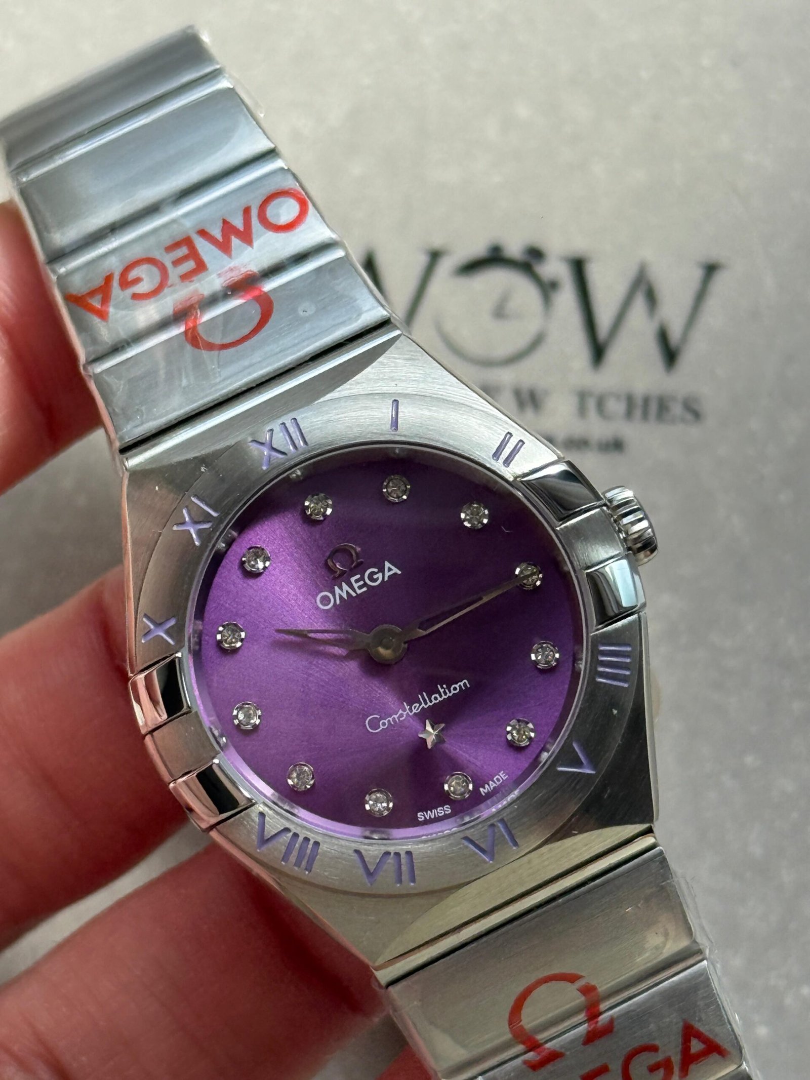 Constellation Ladies 28mm SS Purple Dial Diamonds Markers on SS Bracelet ETA Quartz - Image 4
