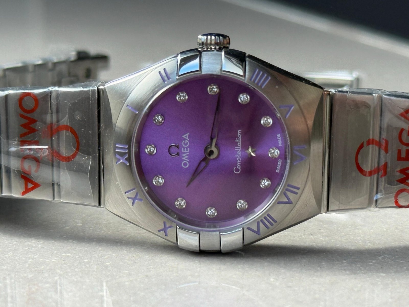 Constellation Ladies 28mm SS Purple Dial Diamonds Markers on SS Bracelet ETA Quartz - Image 3