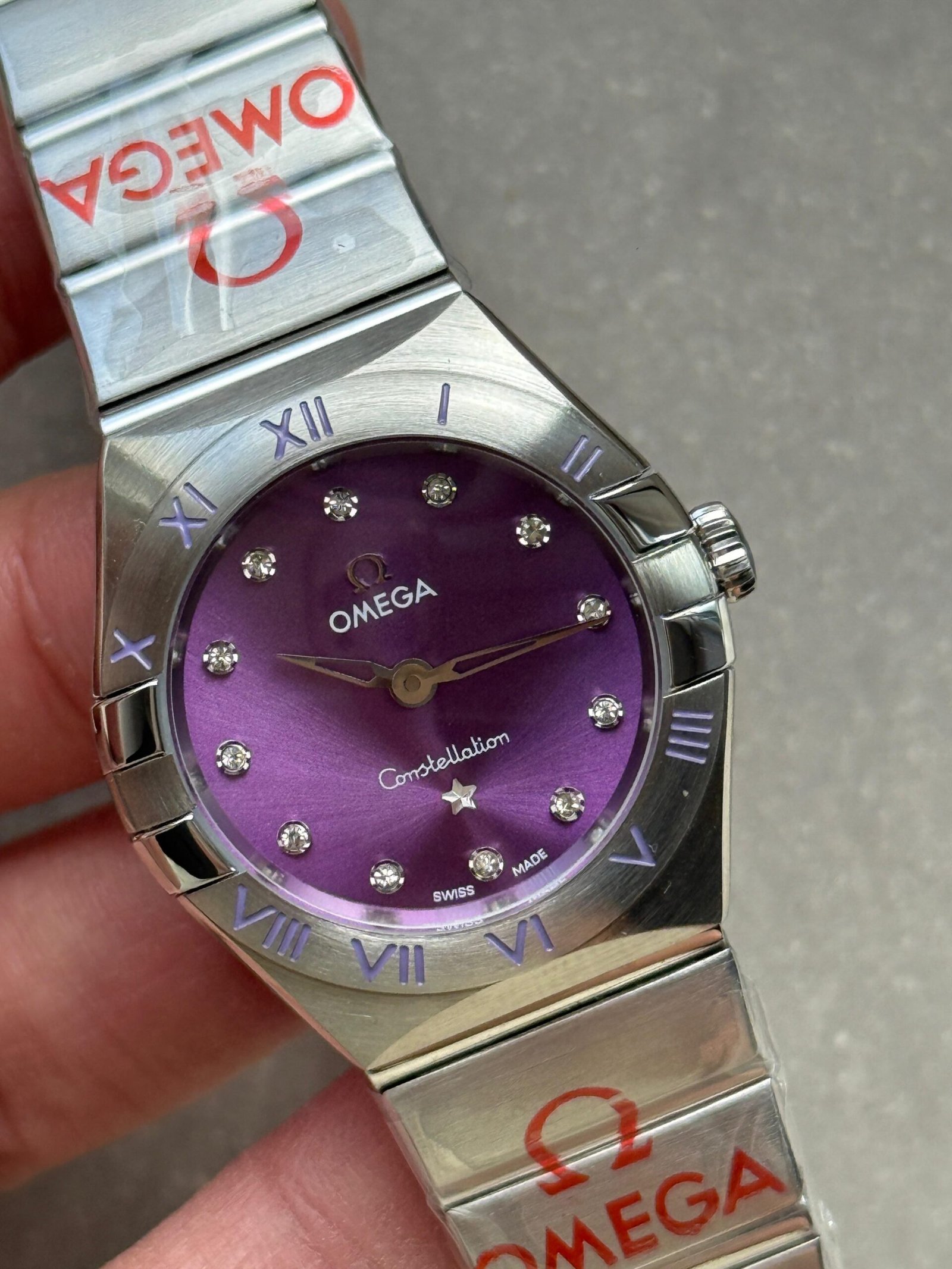 Constellation Ladies 28mm SS Purple Dial Diamonds Markers on SS Bracelet ETA Quartz - Image 2