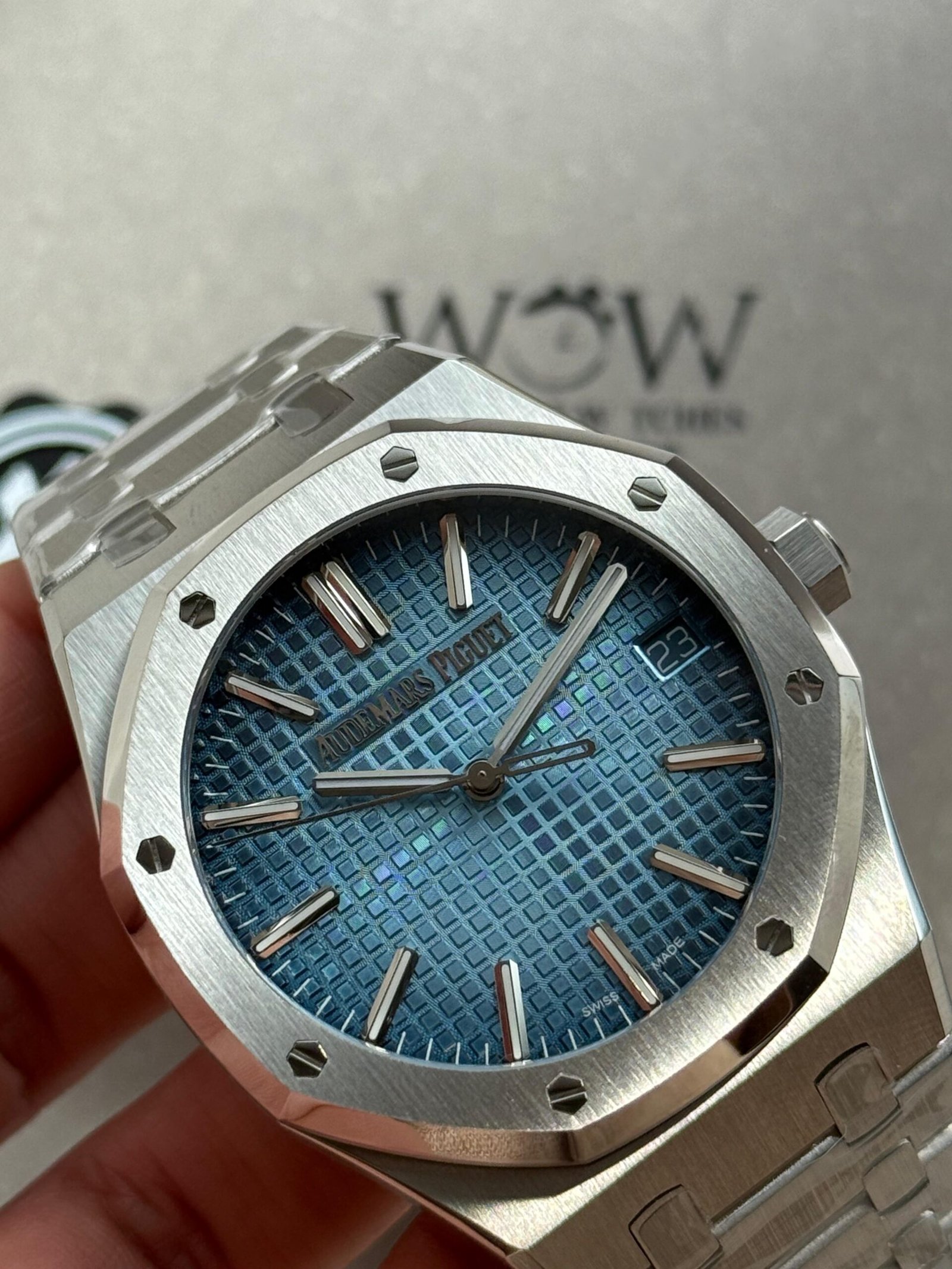 Royal Oak 41mm 15510 BC SS ZF Best Edition Ice Blue Textured Dial on SS Bracelet SA4302 V3 - Image 7