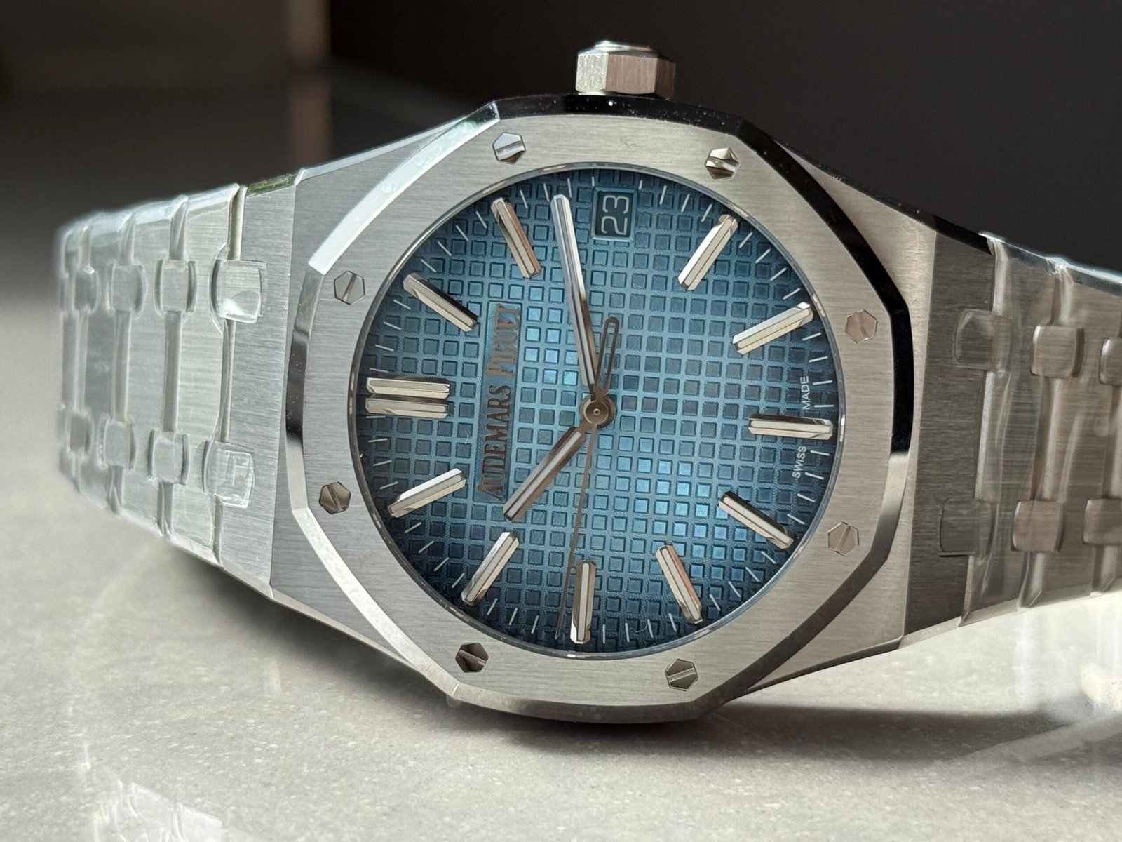 Royal Oak 41mm 15510 BC SS ZF Best Edition Ice Blue Textured Dial on SS Bracelet SA4302 V3 - Image 8