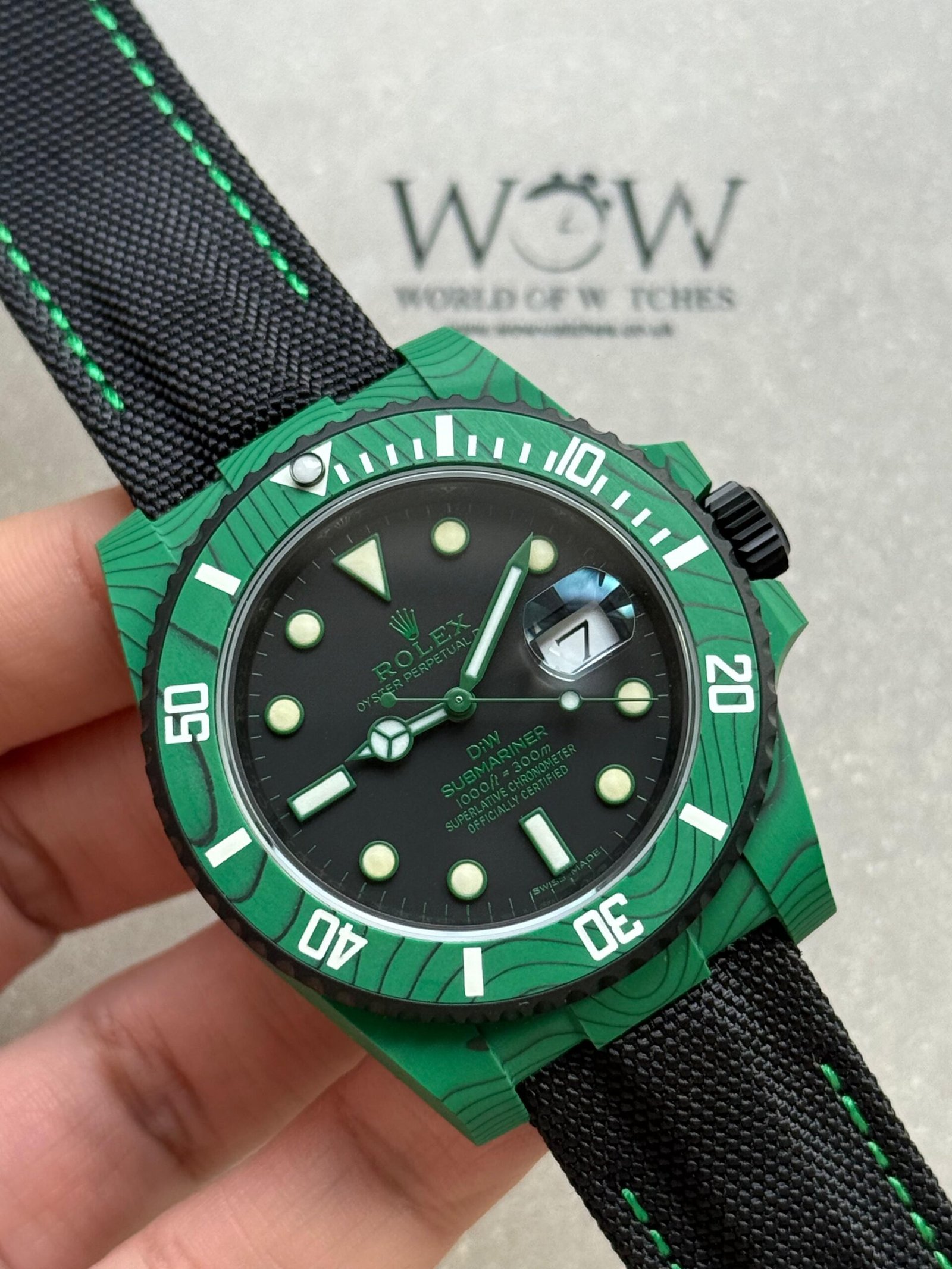 Submariner DIW Green Carbon VSF 1:1 Best Edition Black Dial on Black Nylon Strap VS3135 - Image 5