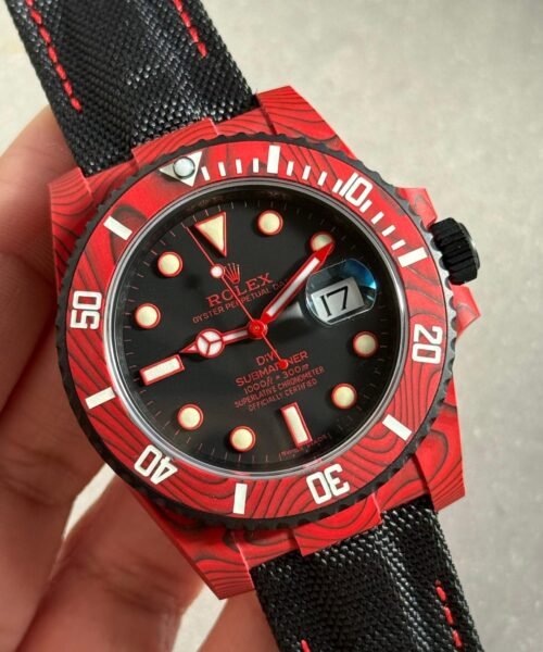 Submariner DIW Red Carbon VSF 1:1 Best Edition Black Dial on Black Nylon Strap VS3135 - Image 9