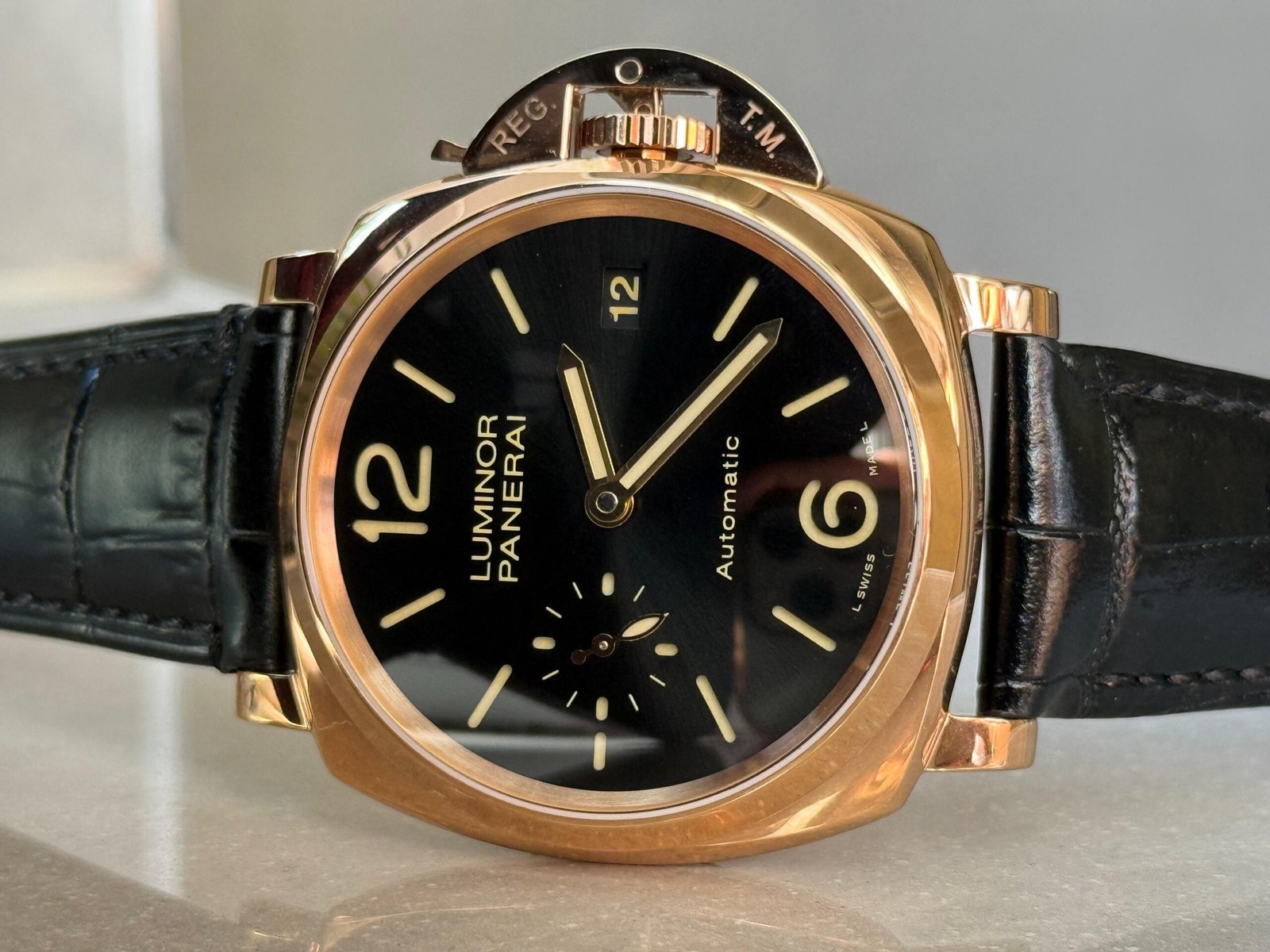 PAM908 Luminor Due VSF Best Edition Black Dial on Black Leather Strap AXXXIV - Image 12