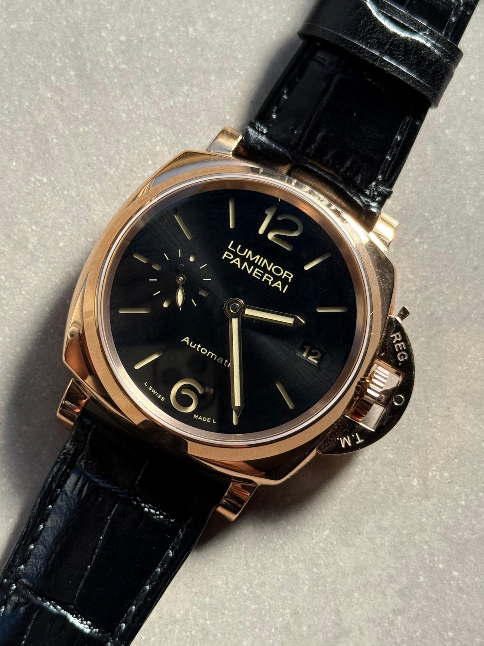 PAM908 Luminor Due VSF Best Edition Black Dial on Black Leather Strap AXXXIV - Image 7