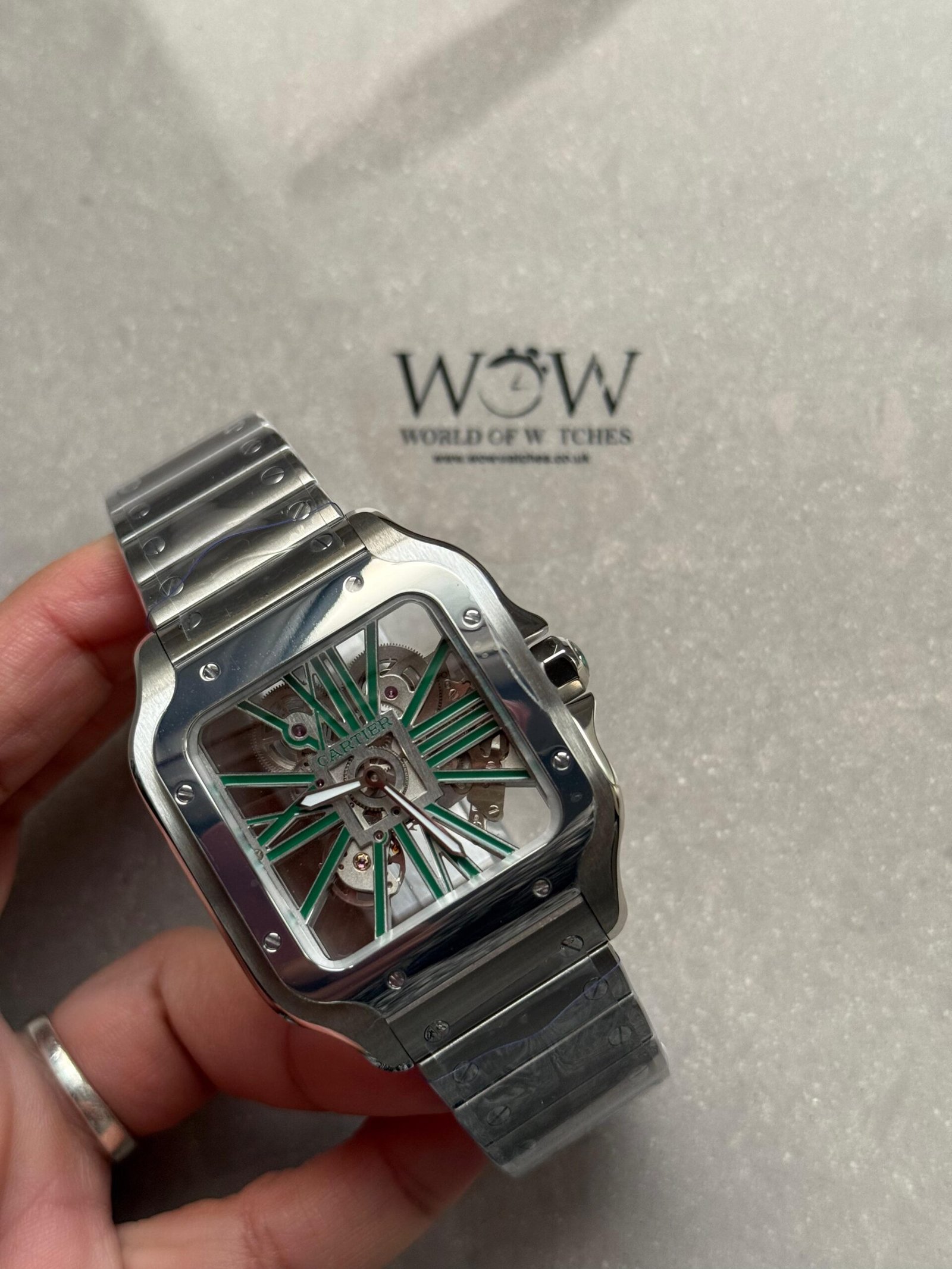 Santos Skeleton SS MLF Skeleton Green Dial on SS SmartLink Bracelet 9611MC SC