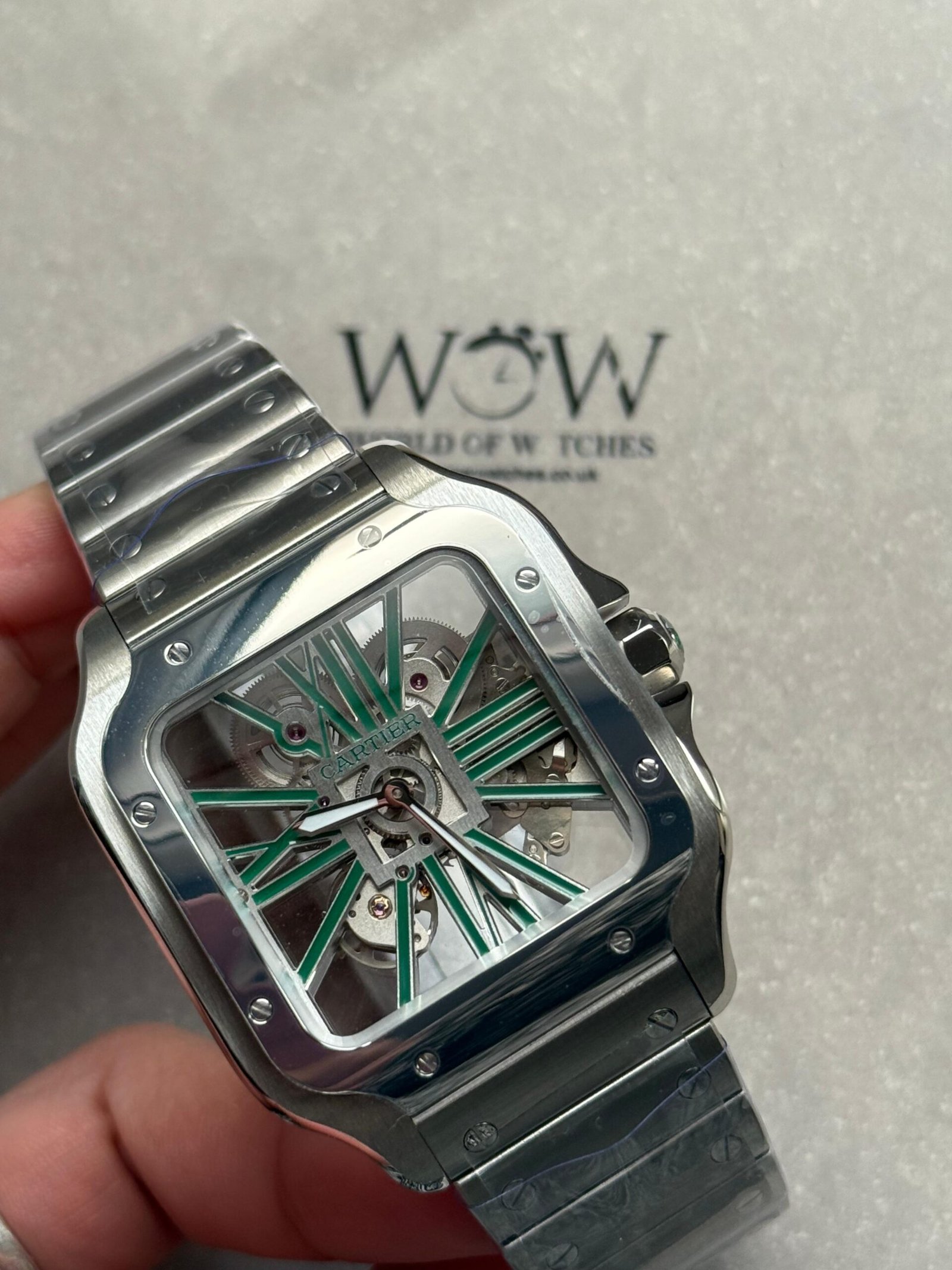 Santos Skeleton SS MLF Skeleton Green Dial on SS SmartLink Bracelet 9611MC SC - Image 4