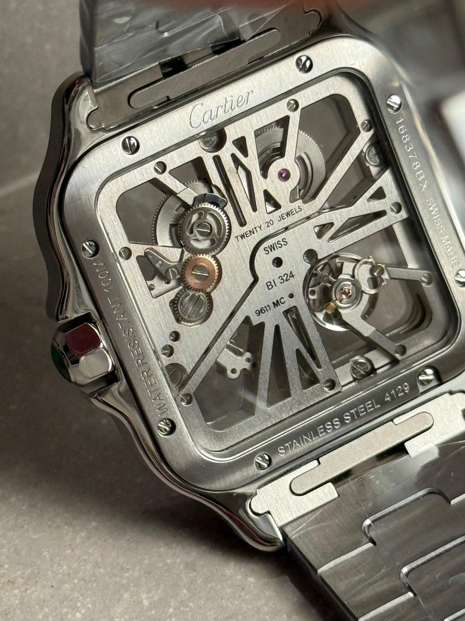Santos Skeleton SS MLF Skeleton Green Dial on SS SmartLink Bracelet 9611MC SC - Image 9