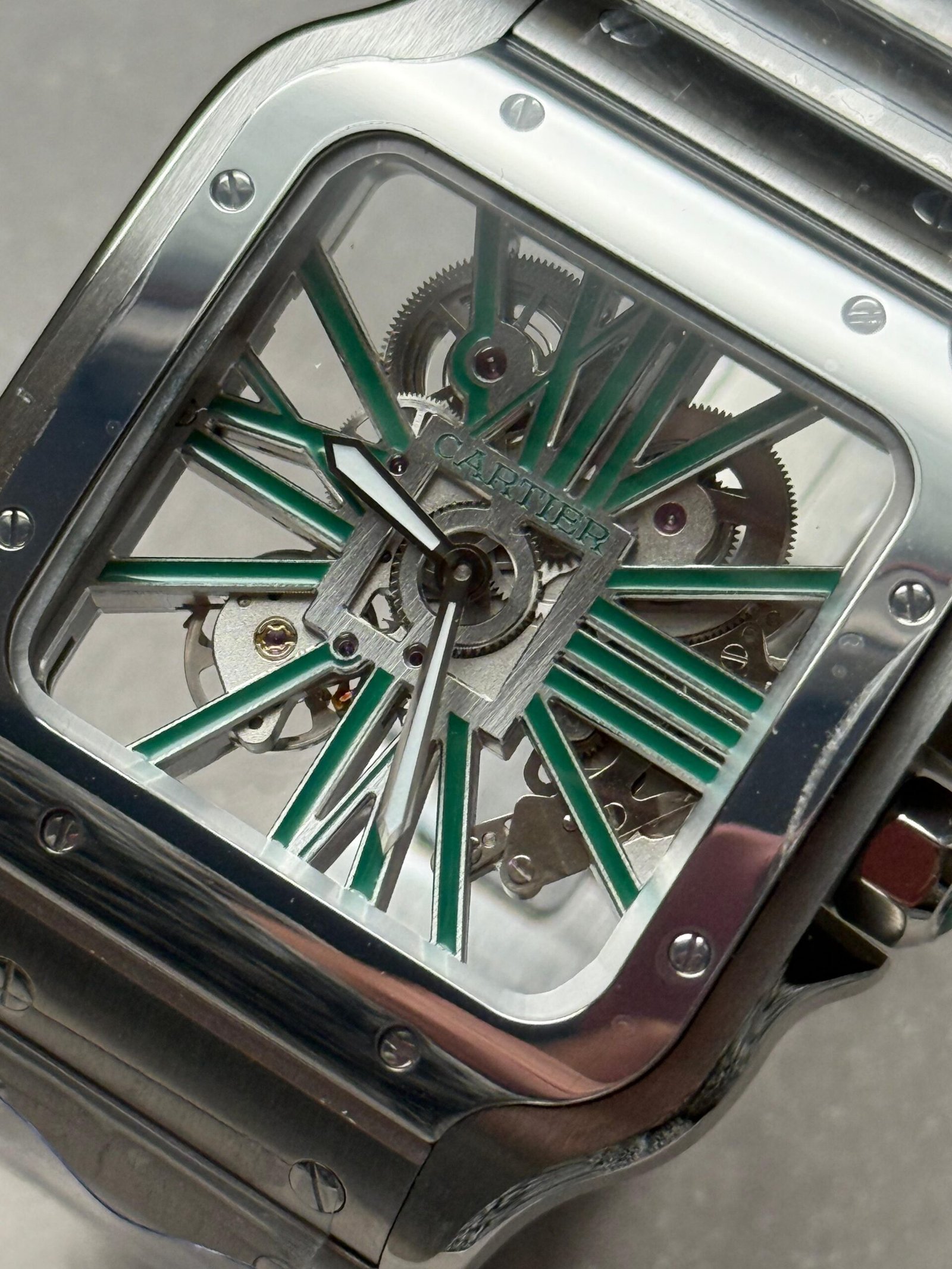 Santos Skeleton SS MLF Skeleton Green Dial on SS SmartLink Bracelet 9611MC SC - Image 7
