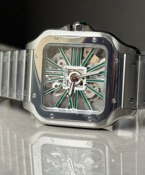 Santos Skeleton SS MLF Skeleton Green Dial on SS SmartLink Bracelet 9611MC SC - Image 6