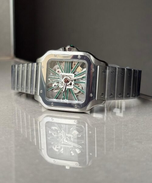 Santos Skeleton SS MLF Skeleton Green Dial on SS SmartLink Bracelet 9611MC SC - Image 5