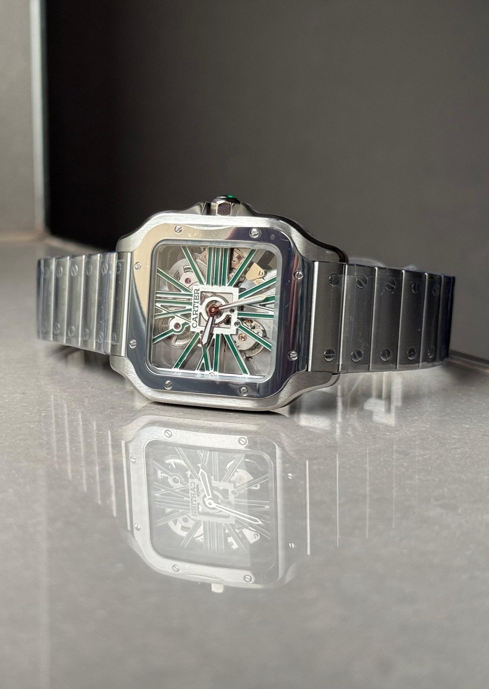 Santos Skeleton SS MLF Skeleton Green Dial on SS SmartLink Bracelet 9611MC SC - Image 5
