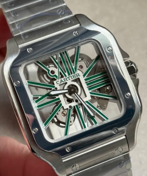 Santos Skeleton SS MLF Skeleton Green Dial on SS SmartLink Bracelet 9611MC SC - Image 3