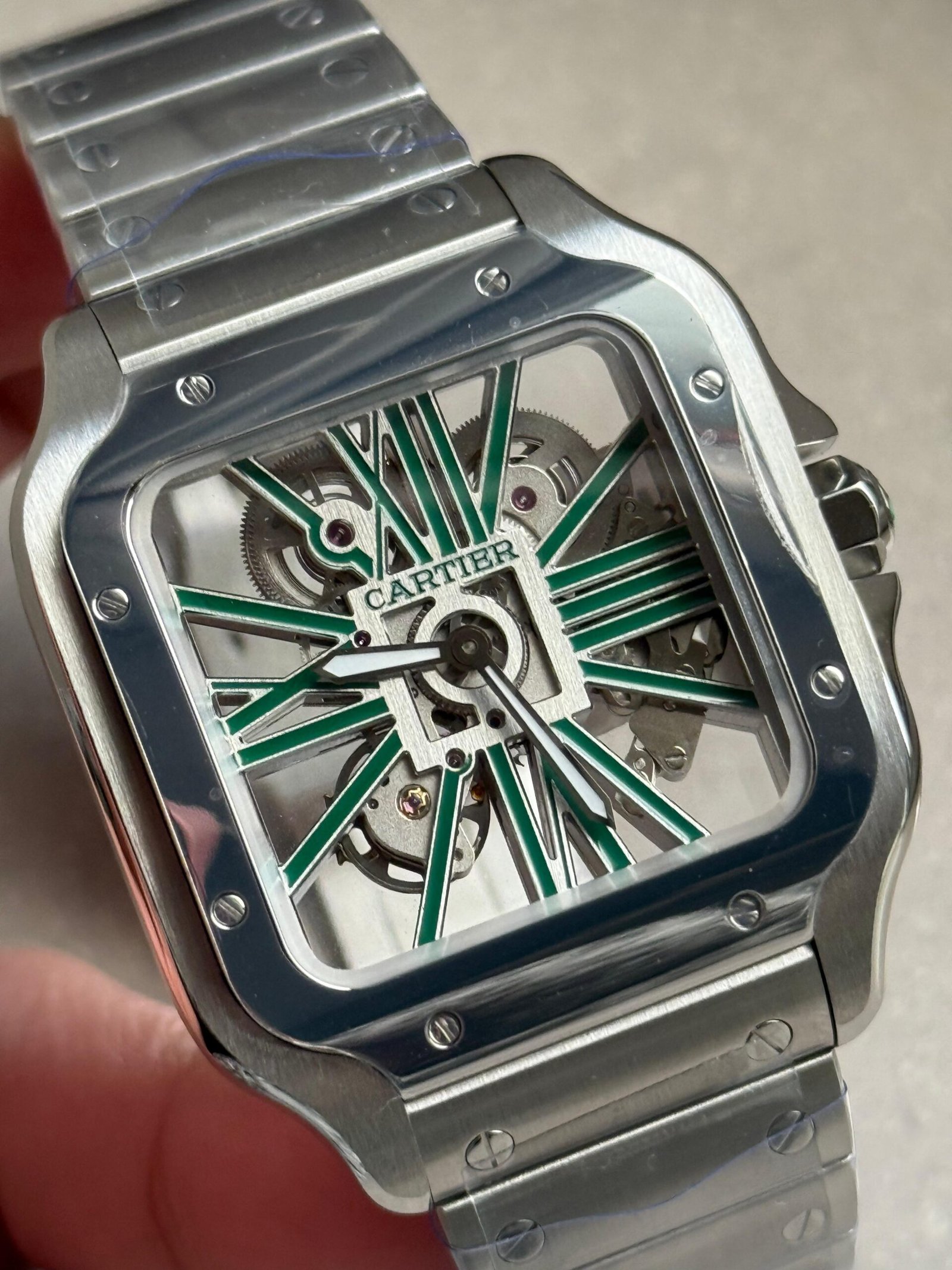 Santos Skeleton SS MLF Skeleton Green Dial on SS SmartLink Bracelet 9611MC SC - Image 3