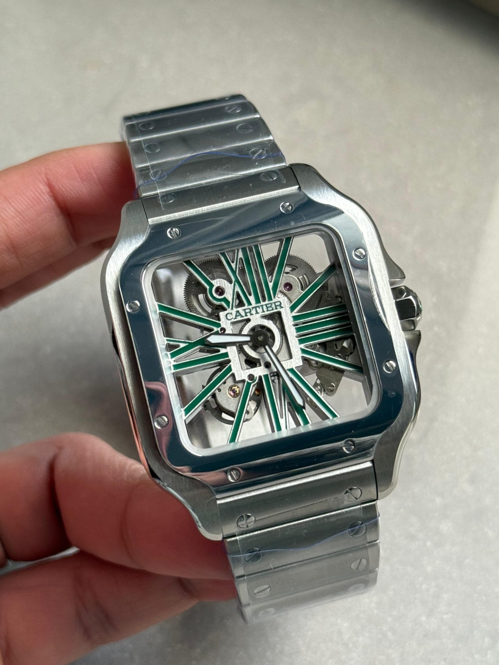 Santos Skeleton SS MLF Skeleton Green Dial on SS SmartLink Bracelet 9611MC SC - Image 2