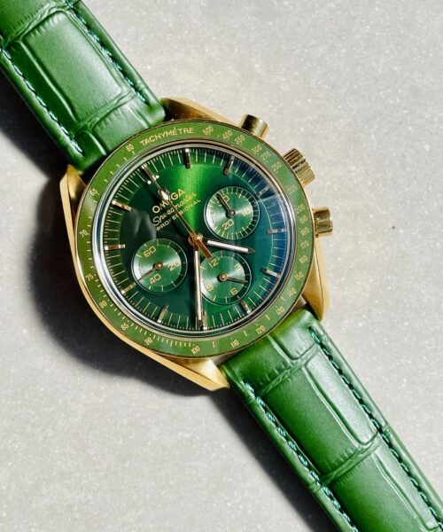 Speedmaster Moonwatch in Moonshine Gold YG RMF Best Edition Green Dial on Green Leather Strap Manual Chrono - Image 8