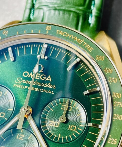 Speedmaster Moonwatch in Moonshine Gold YG RMF Best Edition Green Dial on Green Leather Strap Manual Chrono - Image 6