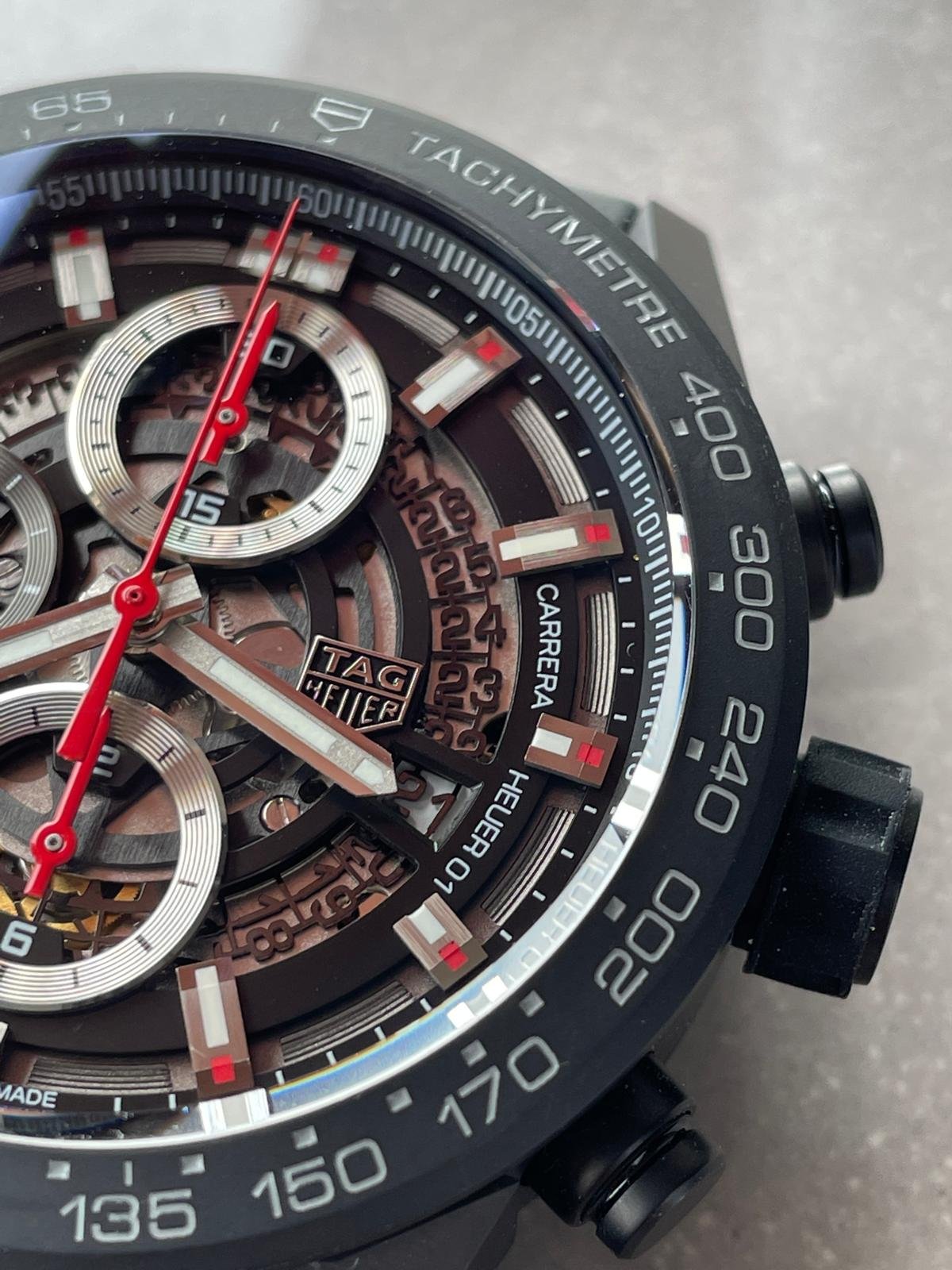 Calibre Heuer 01 Chrono 43mm Ceramic XF 1:1 Best Edition Black Skeleton Dial on Black Ceramic Strap A1887 - Image 6