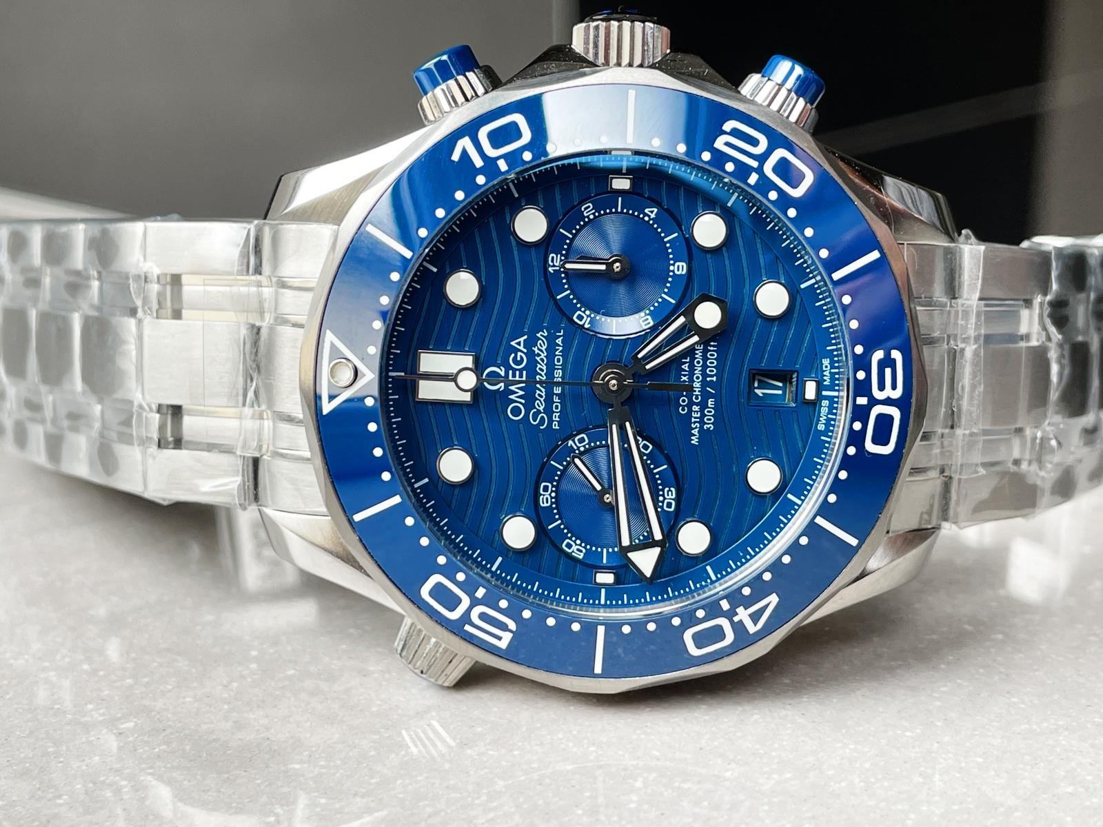 Seamaster 300M Chrono SS OMF 1:1 Best Edition Blue Dial on SS Bracelet A9900 - Image 3