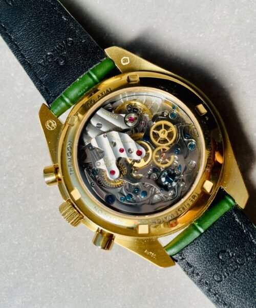 Speedmaster Moonwatch in Moonshine Gold YG RMF Best Edition Green Dial on Green Leather Strap Manual Chrono - Image 12