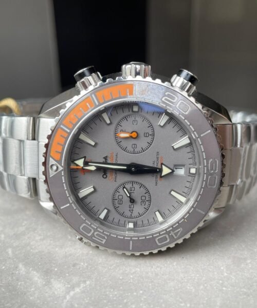 Planet Ocean SEAMASTER Chronometer OMF SS Grey/Orange Polished Bezel Grey Dial on SS Bracelet A9900 (Black Balance Wheel) - Image 4