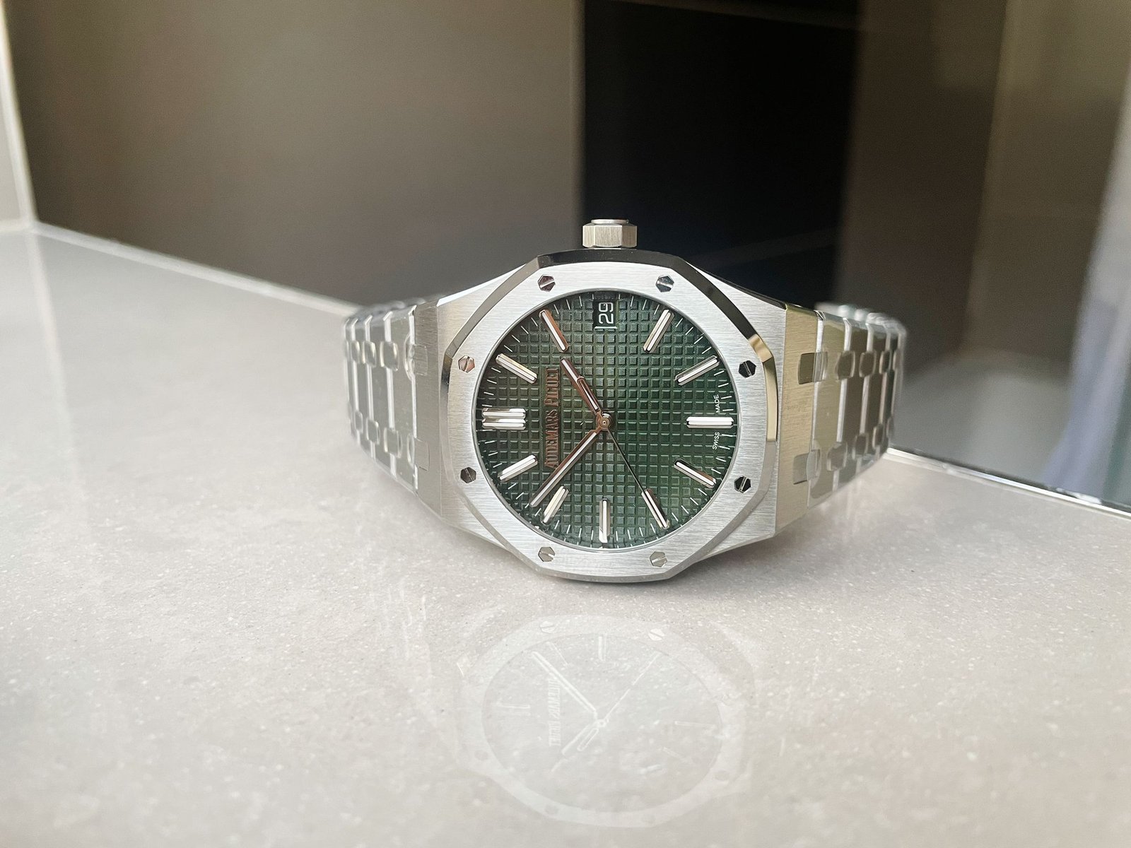 Royal Oak 41mm 15510 "50th Anniversary" SS ZF 1:1 Best Edition Green Textured Dial on SS Bracelet A4302 - Image 2