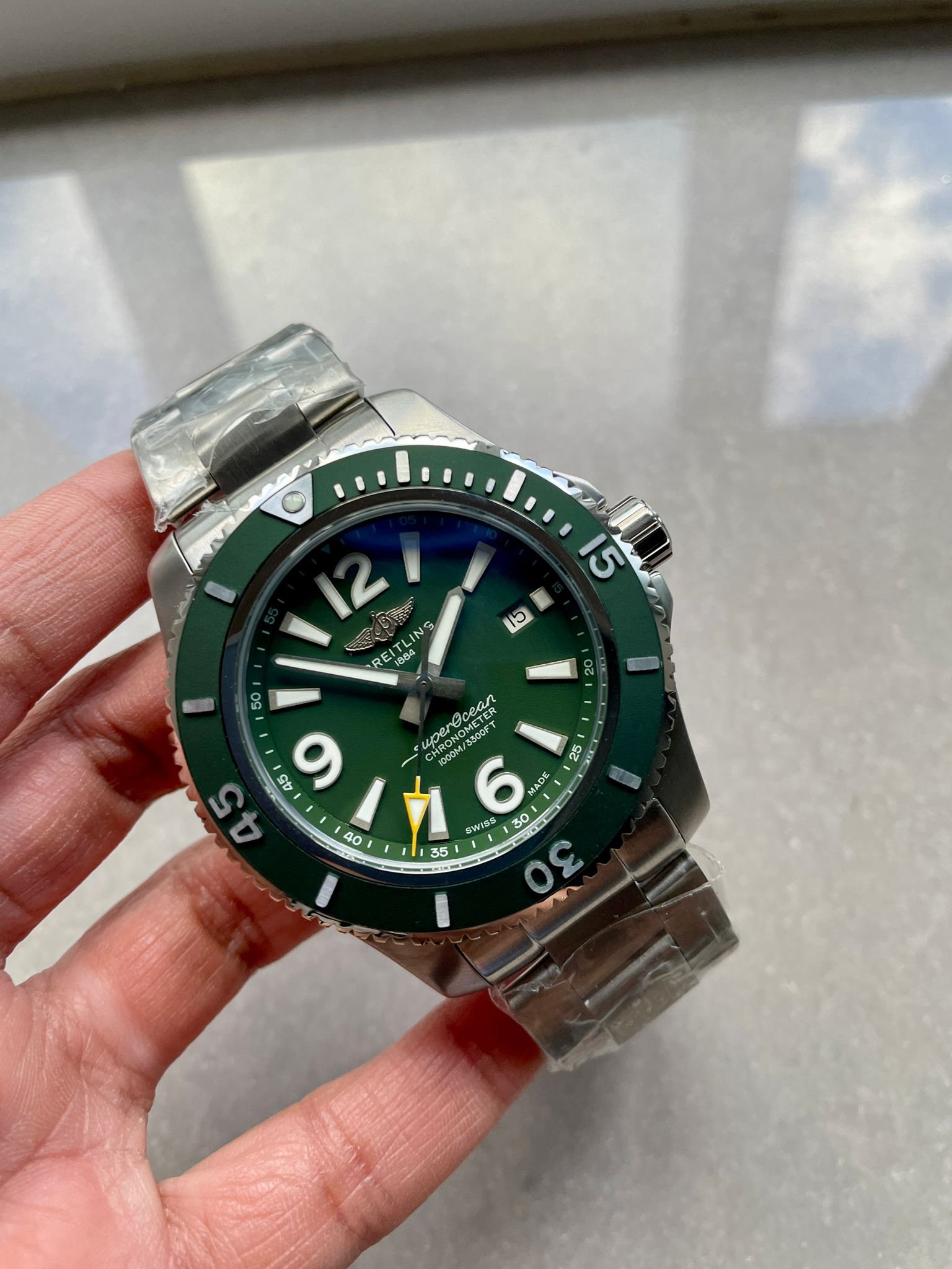 Superocean Automatic 44 BLSF 1:1 Best Edition Green Dial Green Bezel on SS Strap A2824