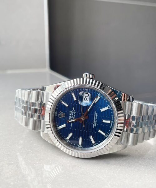 DateJust 41  SS VSF 1:1 Best Edition 904L Steel Blue Textured Dial on SS Jubilee bracelet - Image 2