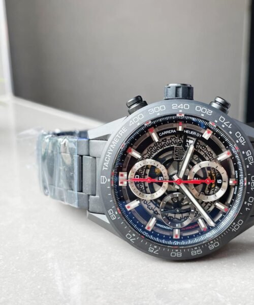 Calibre Heuer 01 Chrono 43mm Ceramic XF 1:1 Best Edition Black Skeleton Dial on Black Ceramic Strap A1887 - Image 5