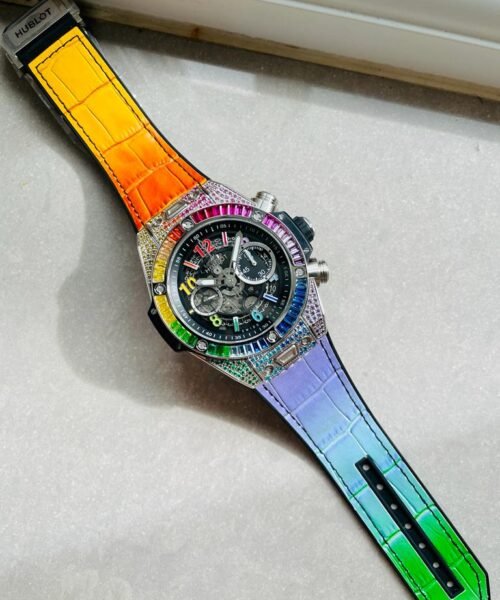 Big Bang Unico Titanium Rainbow SS/Diam Diam Bezel Black Skeletonal Dial on Rubber Strap ZF A1280 - Image 21