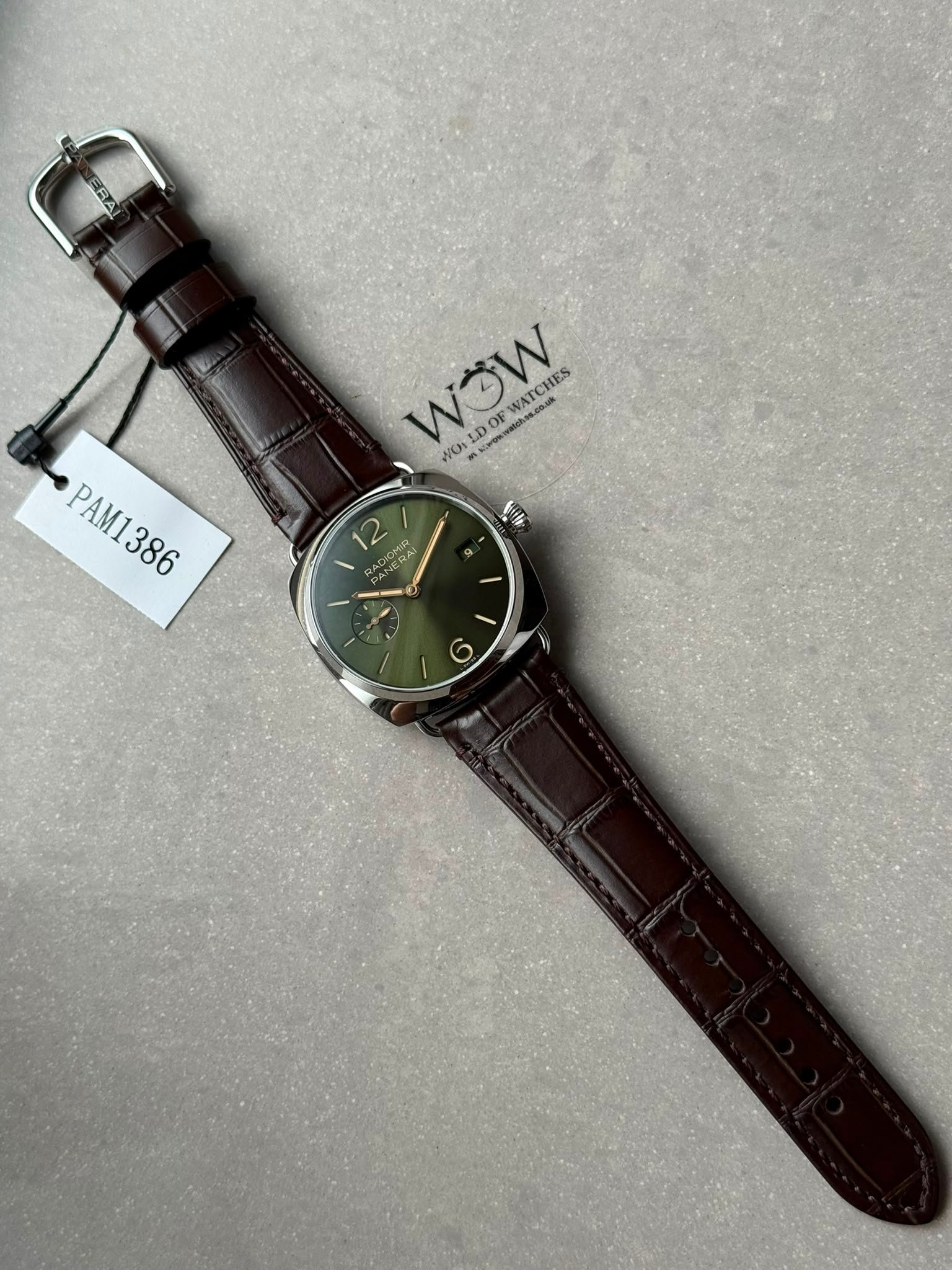 PAM1386 Radiomir 40mm VSF 1:1 Best Edition Green Dial on Brown Leather Strap P900 - Image 7