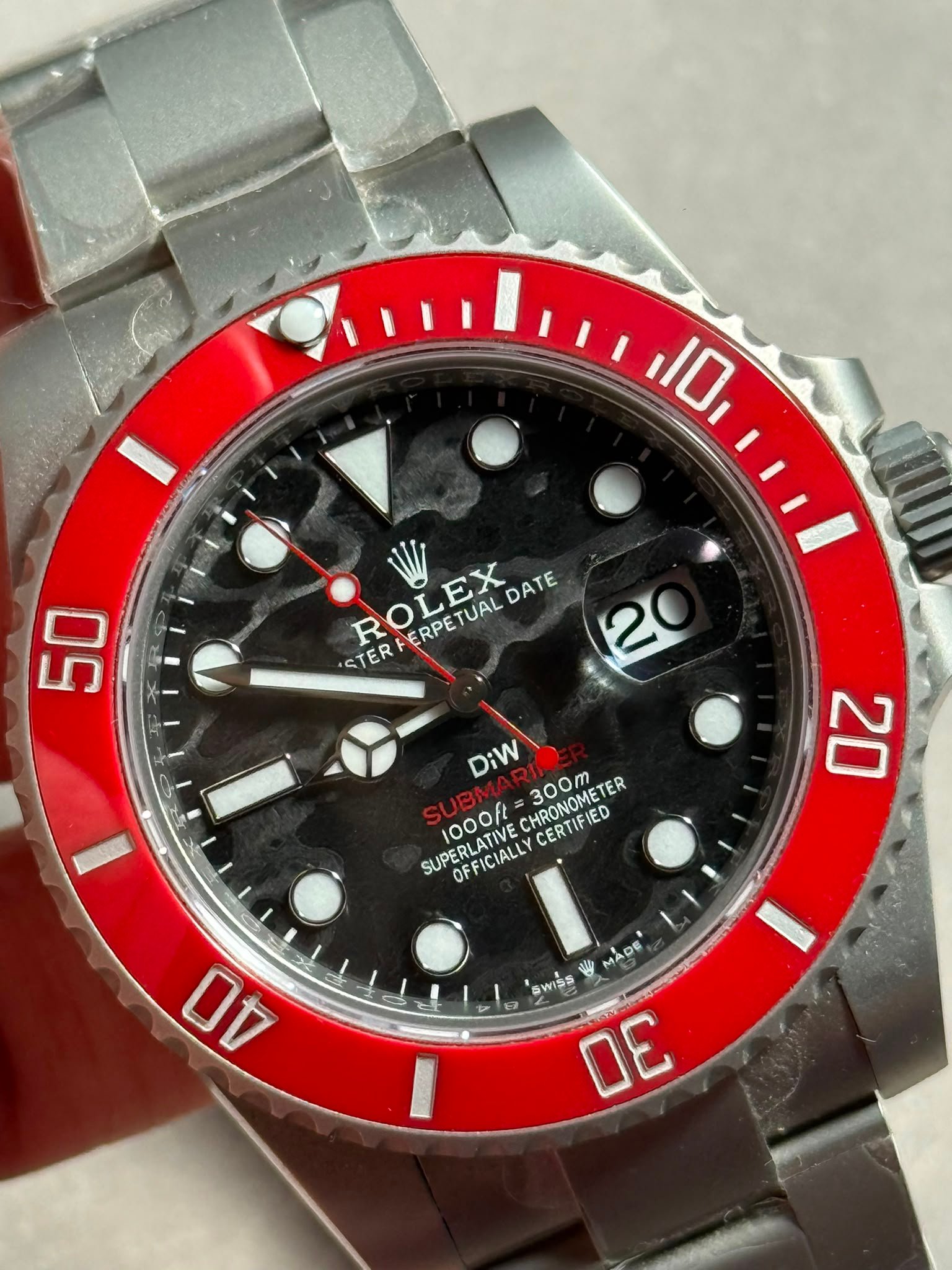 Submariner DIW Sandblasted VSF Best Edition RED Ceramic Bezel Carbon Dial on SS Bracelet VS3135 - Image 2
