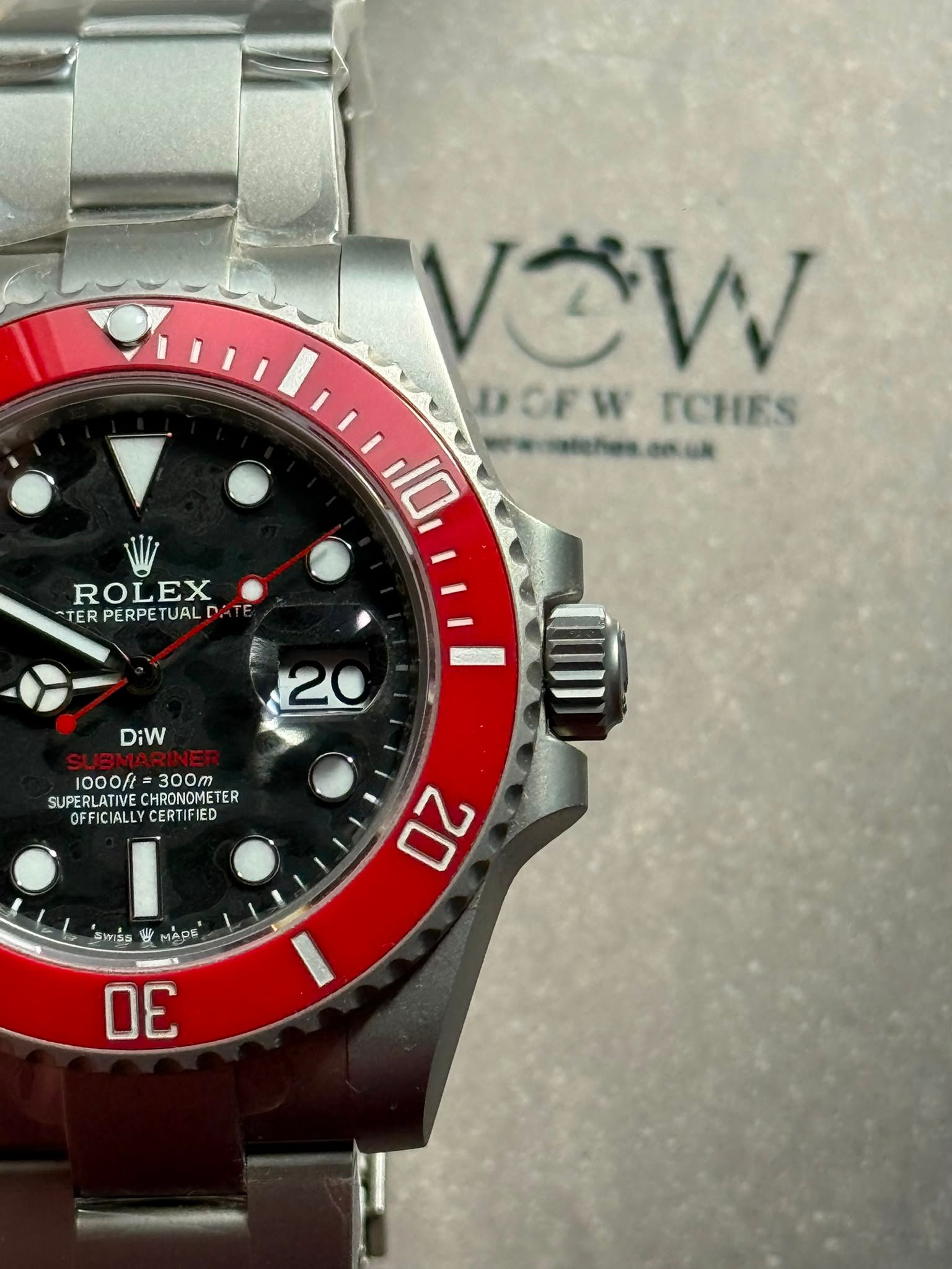 Submariner DIW Sandblasted VSF Best Edition RED Ceramic Bezel Carbon Dial on SS Bracelet VS3135 - Image 3