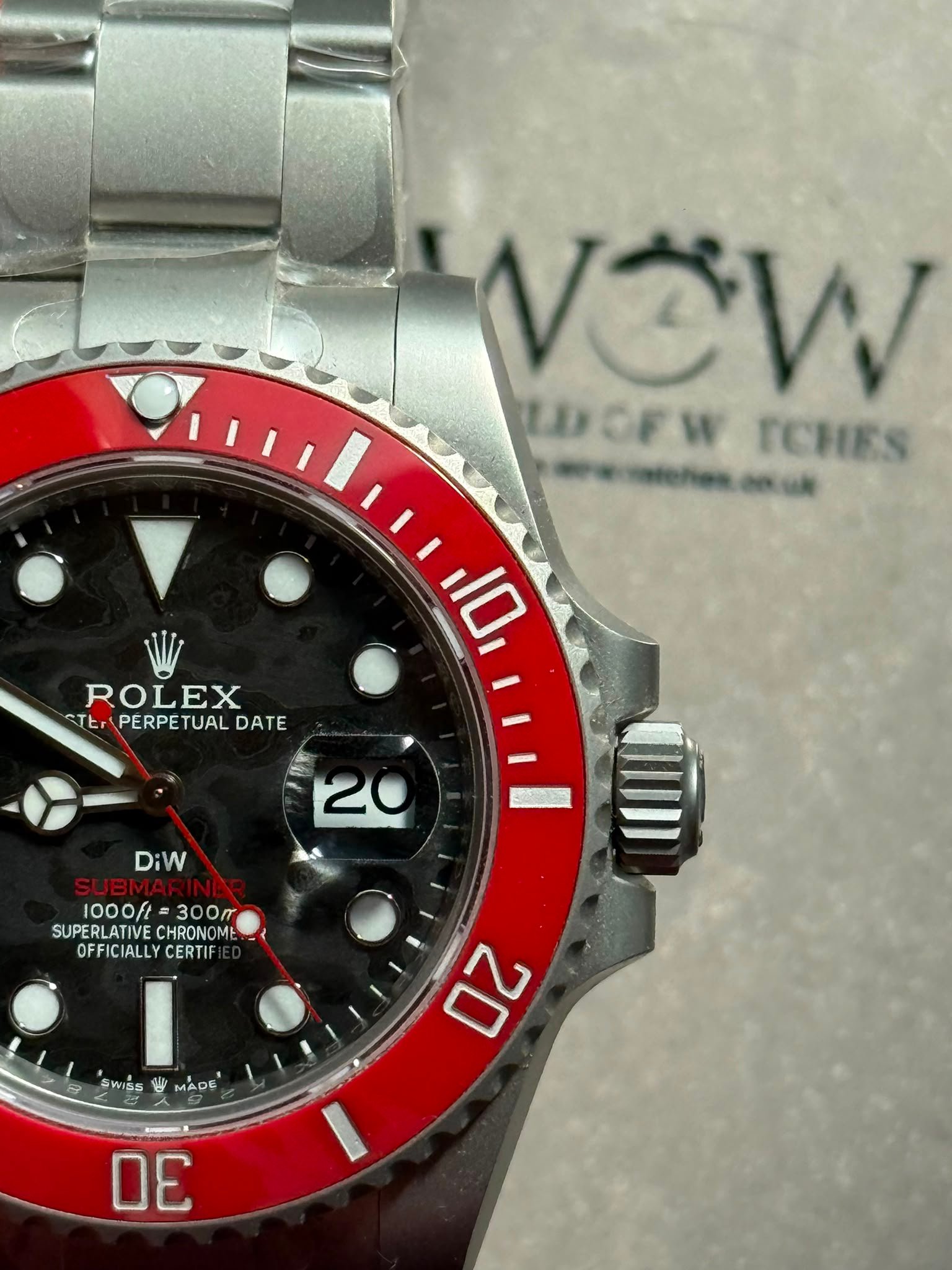 Submariner DIW Sandblasted VSF Best Edition RED Ceramic Bezel Carbon Dial on SS Bracelet VS3135 - Image 4