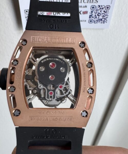 RM052-01 Skull Rose Gold EUR Best Edition Skull Skeleton Dial on Black Rubber Strap Manual Winding - Image 4