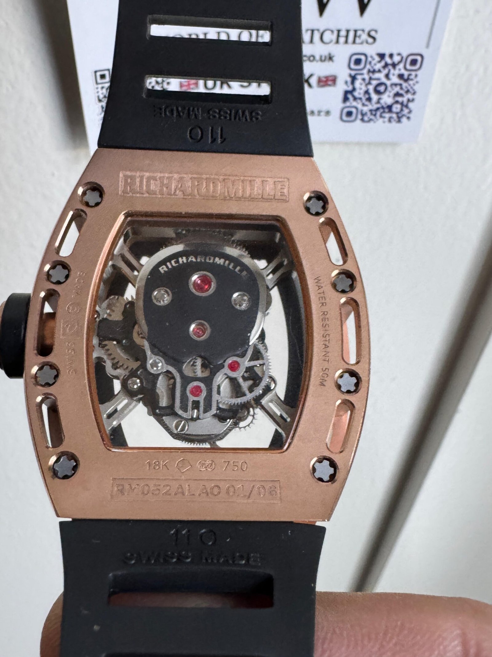 RM052-01 Skull Rose Gold EUR Best Edition Skull Skeleton Dial on Black Rubber Strap Manual Winding - Image 4