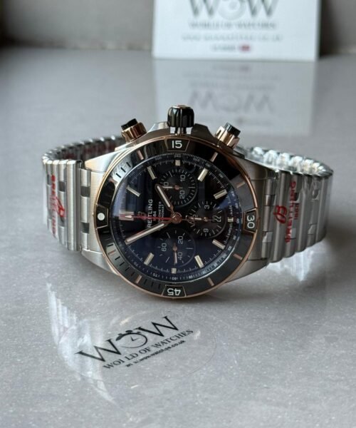 Chronomat B01 42mm BLS Best Edition Two Tone Rose Gold Bezel Black Dial on SS Rouleaux Bracelet A7750 - Image 3