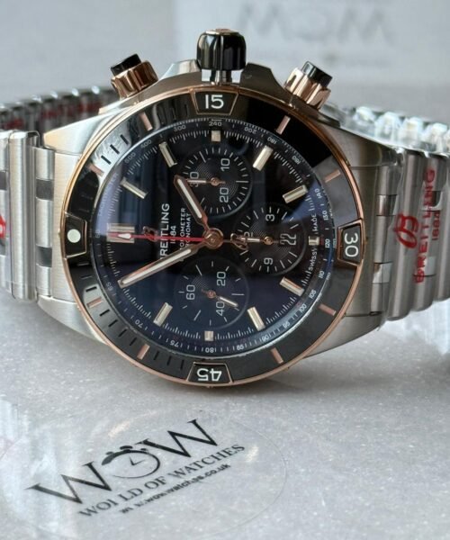 Chronomat B01 42mm BLS Best Edition Two Tone Rose Gold Bezel Black Dial on SS Rouleaux Bracelet A7750 - Image 5