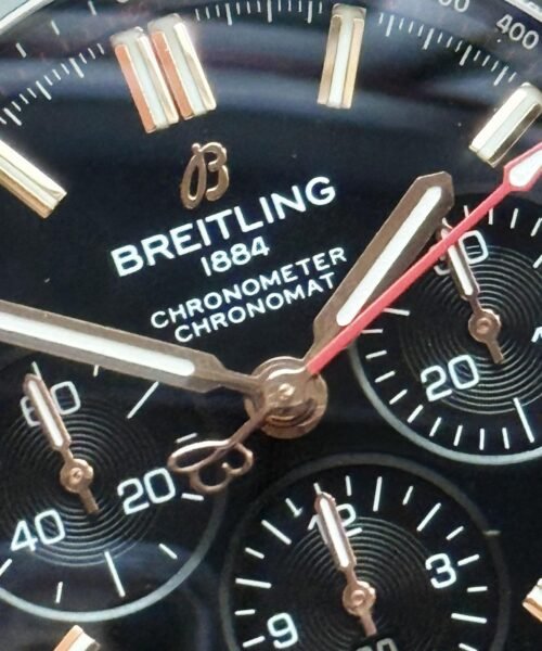 Chronomat B01 42mm BLS Best Edition Two Tone Rose Gold Bezel Black Dial on SS Rouleaux Bracelet A7750 - Image 6