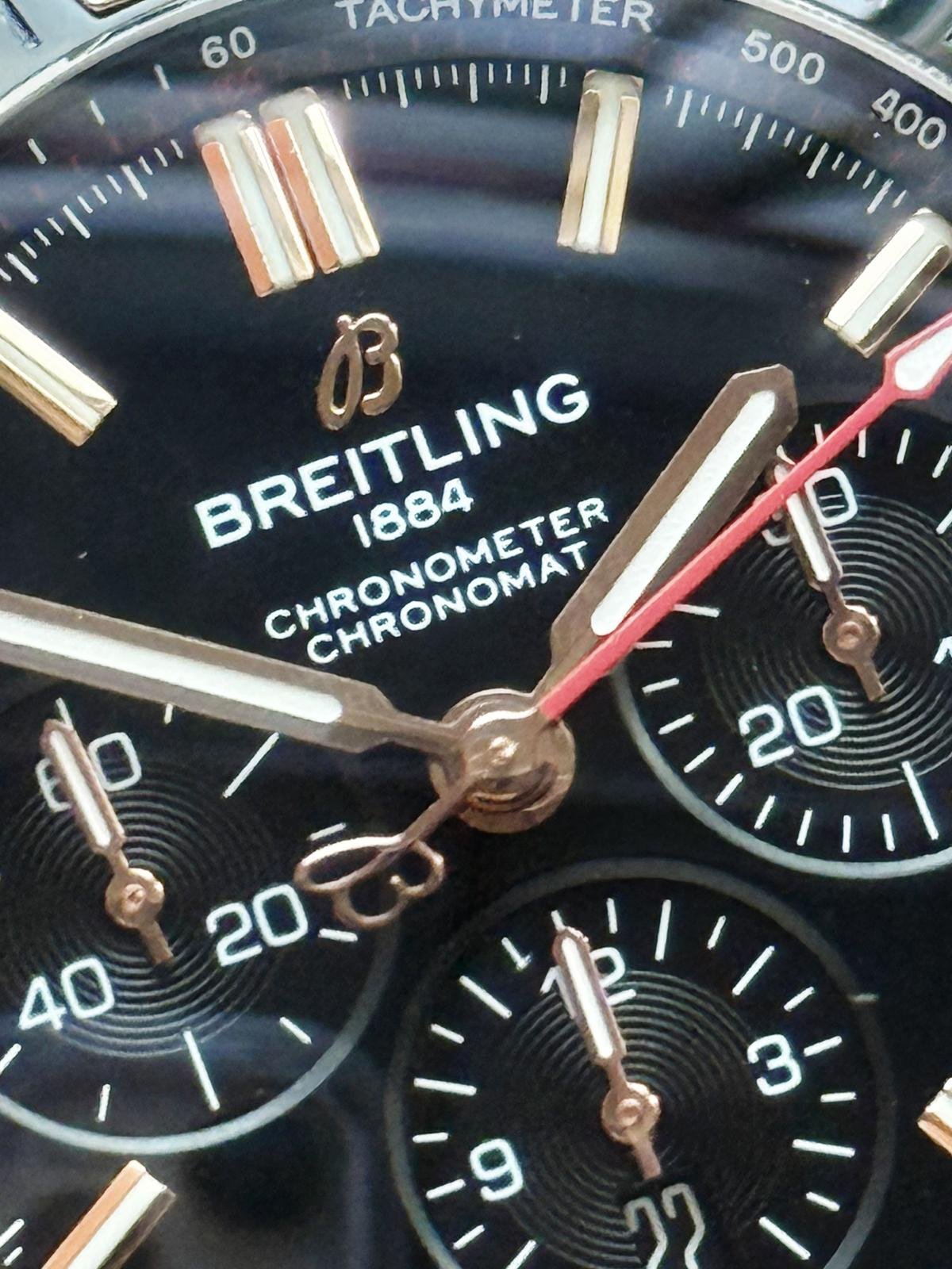 Chronomat B01 42mm BLS Best Edition Two Tone Rose Gold Bezel Black Dial on SS Rouleaux Bracelet A7750 - Image 6