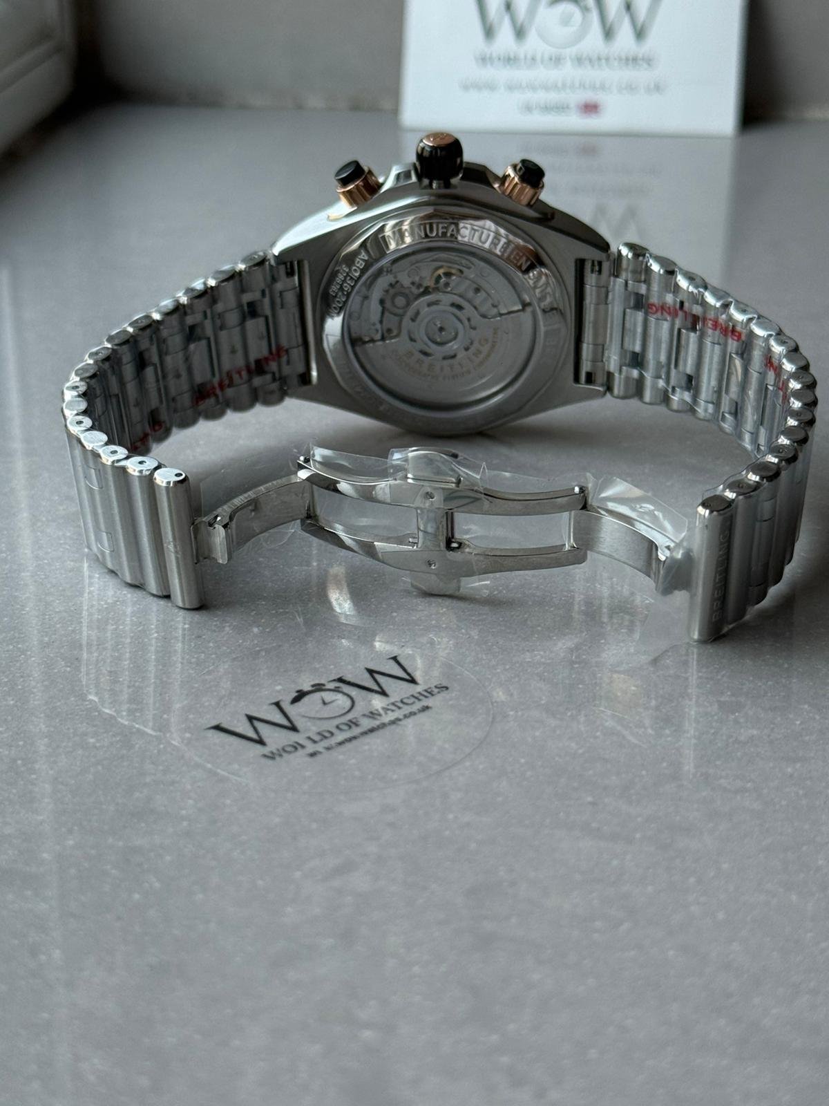 Chronomat B01 42mm BLS Best Edition Two Tone Rose Gold Bezel Black Dial on SS Rouleaux Bracelet A7750 - Image 8