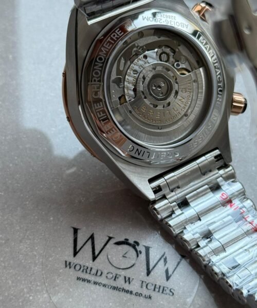 Chronomat B01 42mm BLS Best Edition Two Tone Rose Gold Bezel Black Dial on SS Rouleaux Bracelet A7750 - Image 10