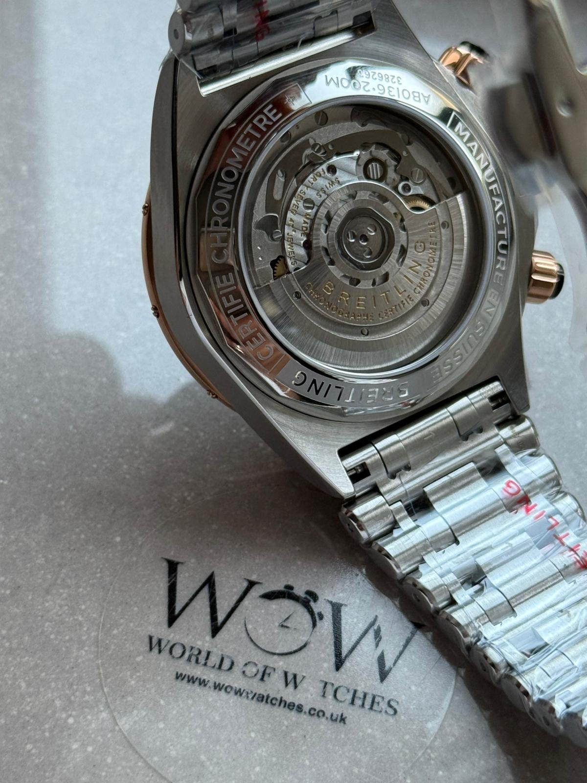 Chronomat B01 42mm BLS Best Edition Two Tone Rose Gold Bezel Black Dial on SS Rouleaux Bracelet A7750 - Image 10