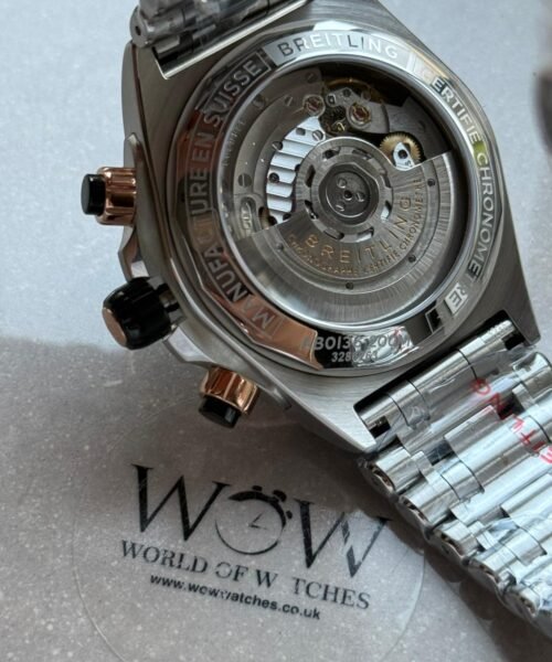 Chronomat B01 42mm BLS Best Edition Two Tone Rose Gold Bezel Black Dial on SS Rouleaux Bracelet A7750 - Image 11