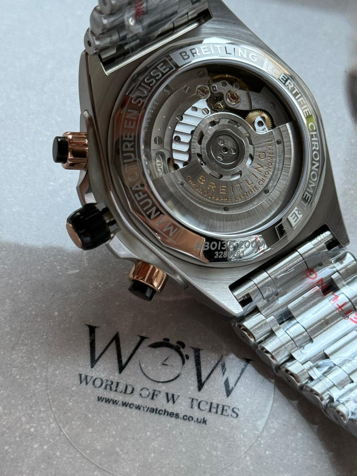 Chronomat B01 42mm BLS Best Edition Two Tone Rose Gold Bezel Black Dial on SS Rouleaux Bracelet A7750 - Image 11