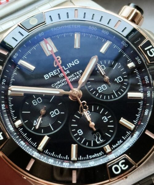 Chronomat B01 42mm BLS Best Edition Two Tone Rose Gold Bezel Black Dial on SS Rouleaux Bracelet A7750 - Image 12
