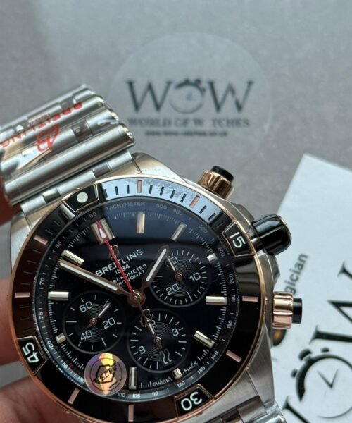 Chronomat B01 42mm BLS Best Edition Two Tone Rose Gold Bezel Black Dial on SS Rouleaux Bracelet A7750 - Image 13