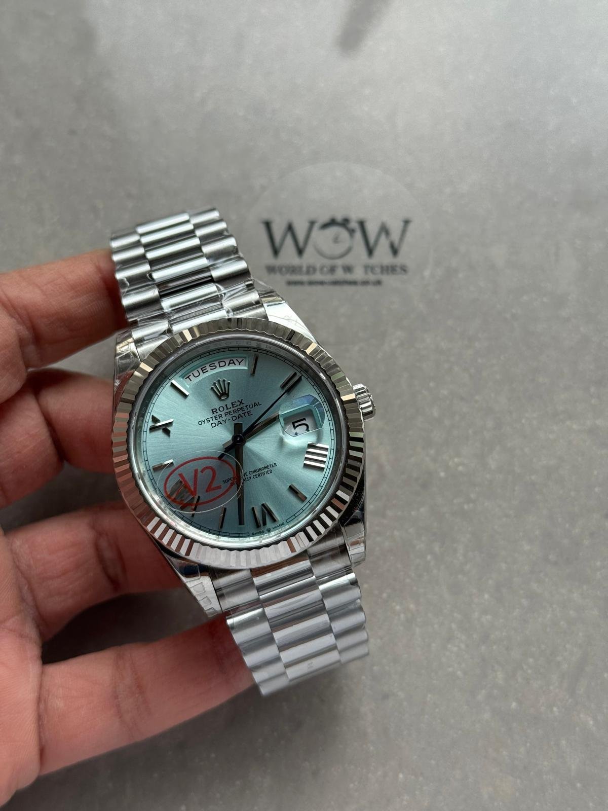 DayDate 40 228239 VSF Best Edition ice /sky blue Roman Dial on President Bracelet VS3255 V2 heavy weight - Image 2