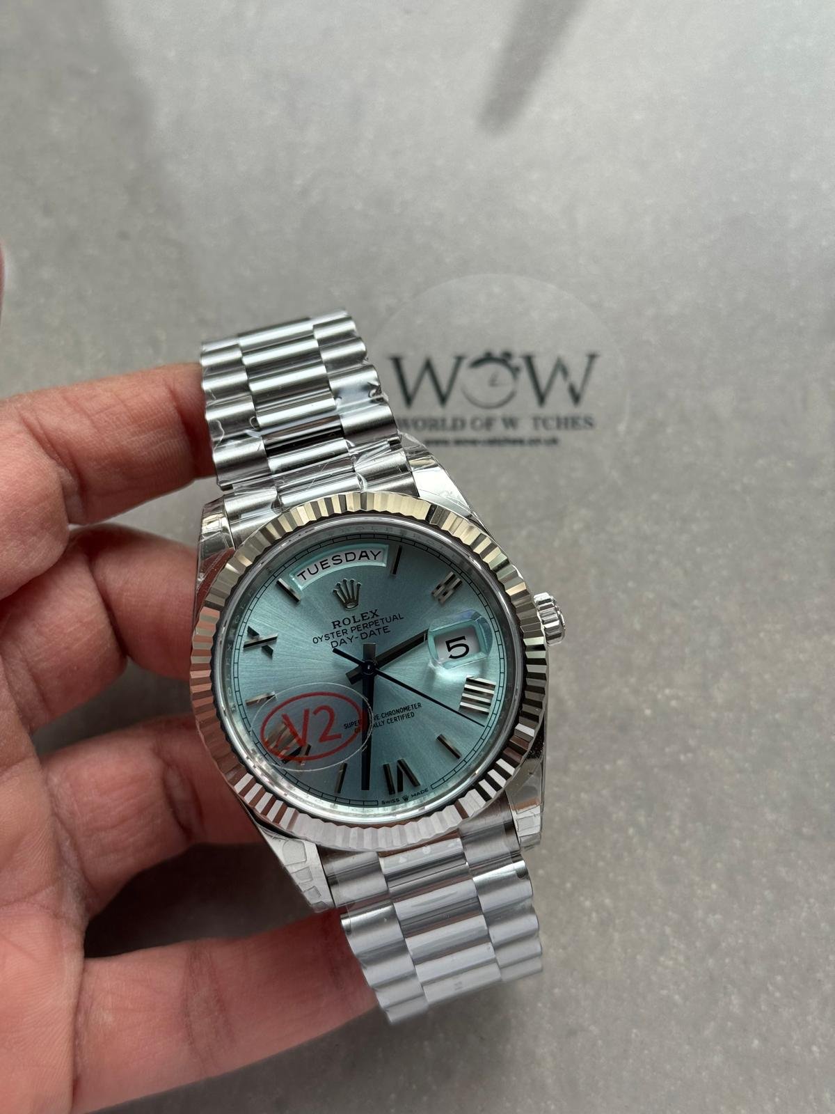 DayDate 40 228239 VSF Best Edition ice /sky blue Roman Dial on President Bracelet VS3255 V2 heavy weight - Image 3