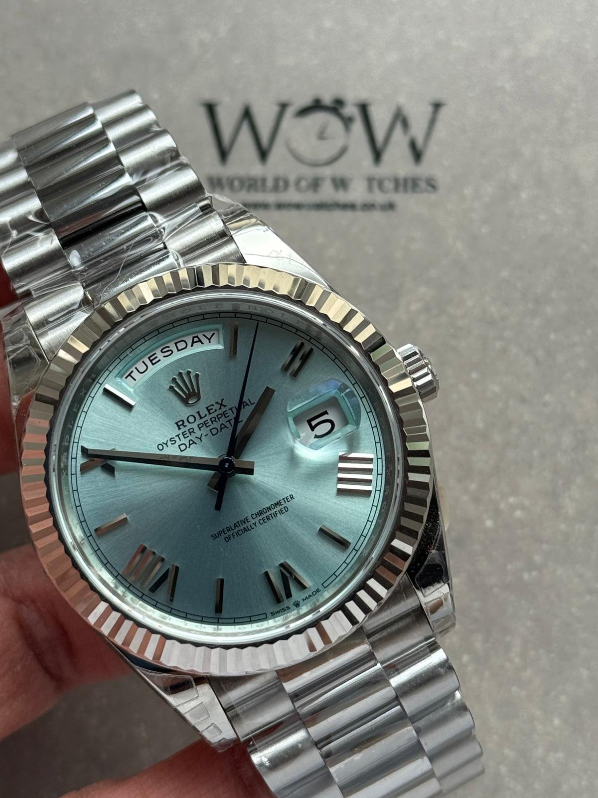 DayDate 40 228239 VSF Best Edition ice /sky blue Roman Dial on President Bracelet VS3255 V2 heavy weight - Image 4